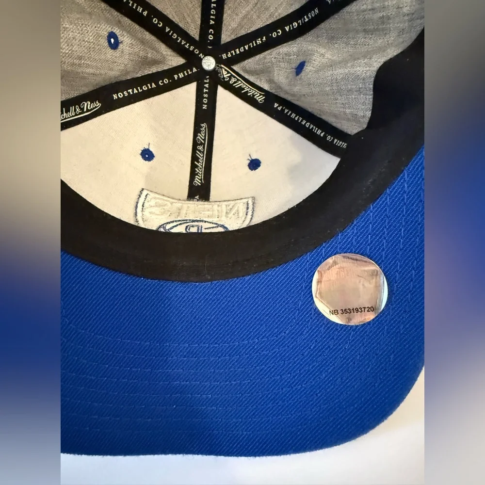 Mitchell & Ness Brooklyn Nets Fitted Hat 7 1/2 Grey Blue NBA‎ Flat Brim Cap